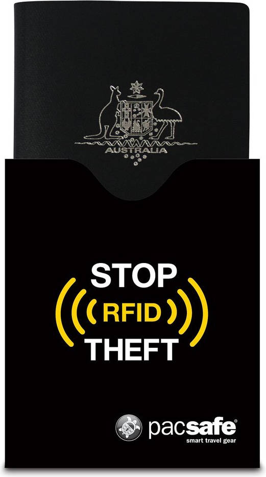 Etui na paszport chroniące przed nieautoryzowanym odczytem danych biometrycznych Pacsafe RFIDsleeve 50 Black